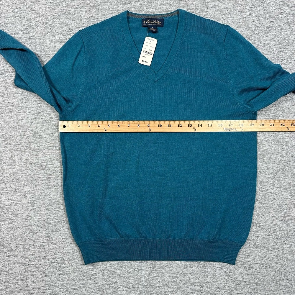 Brooks Brothers Sweater Mens Size Small Blue Merino Wool Blend V-Neck Preppy - Picture 6 of 10